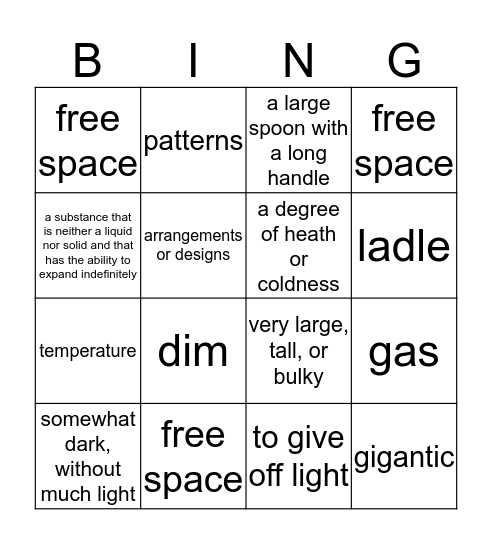 Vocabulary Bingo Card