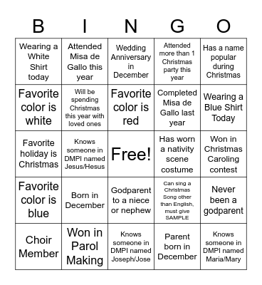 Winter Wonderful Christmas Bingo Card