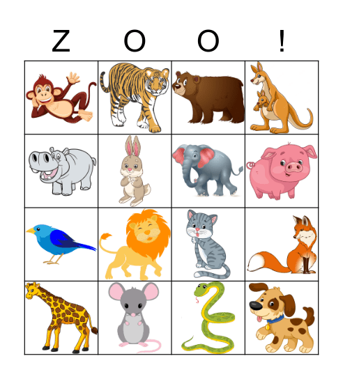 Animals Bingo Card