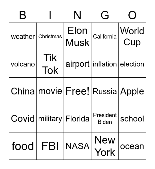 CNN10 Bingo Card