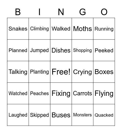 Word Endings Bingo Card