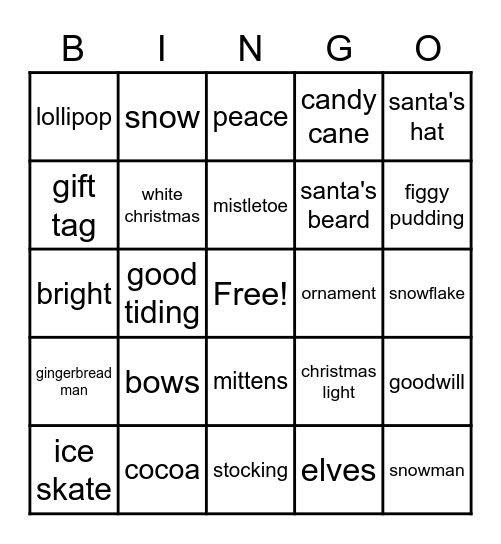 Holiday Bingo Card