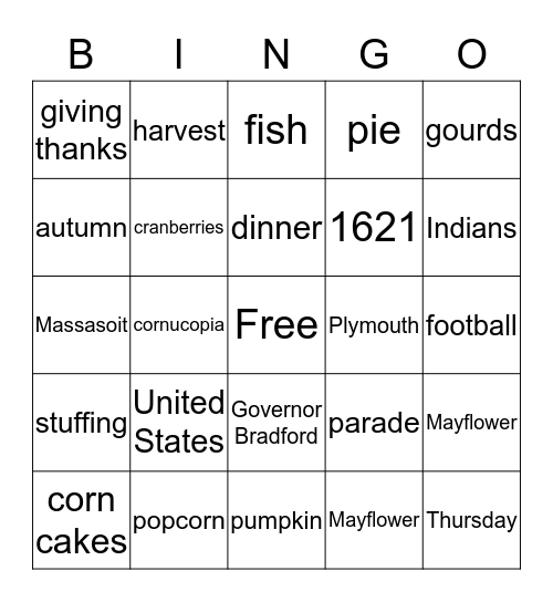 Thanksgiving BingoUntitled Bingo Card