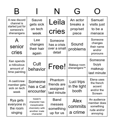 Theater Bingo (Singing in the Rain) Bingo Card