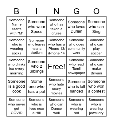 Family Bingo Card
