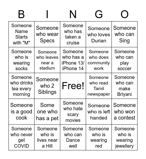 Family Bingo Card