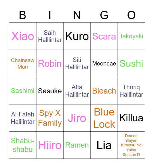 Bingo kerennya Keqing Bingo Card