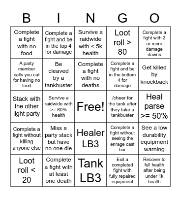 Savage Raiding Bingo Card