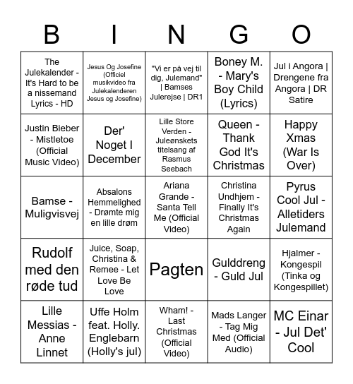 Musikbingo - Jul Bingo Card