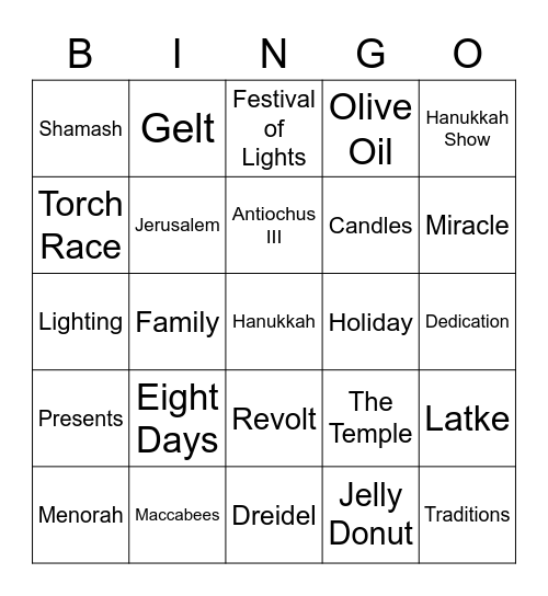 Hanukkah Bingo! Bingo Card