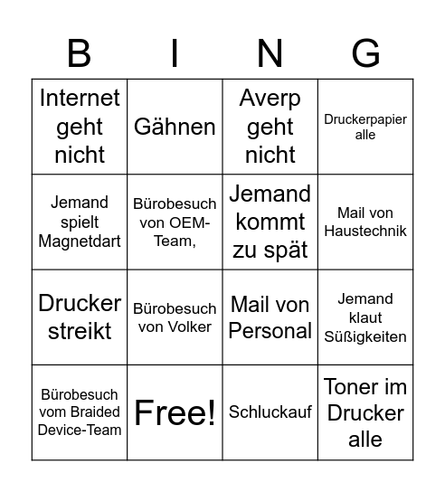 TDM Büro Bingo Card