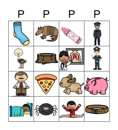 Písmeno P, p Bingo Card