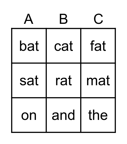 The cat and the mat Bingo Card