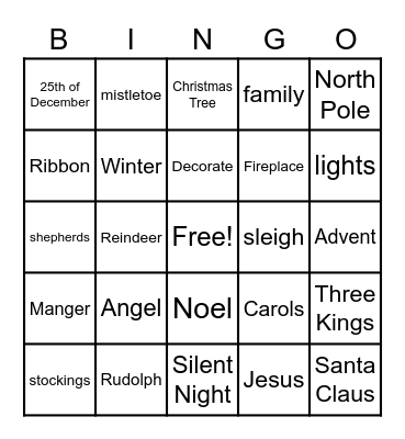 Infracare Christmas BINGO Card