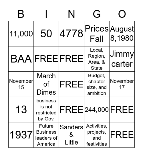 American Enterprise Day Bingo Card