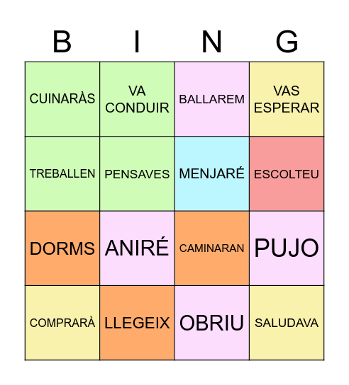 Bingo dels Verbs Bingo Card