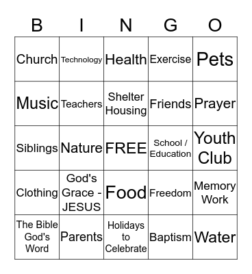 Blessings Bingo: I am thankful for... Bingo Card