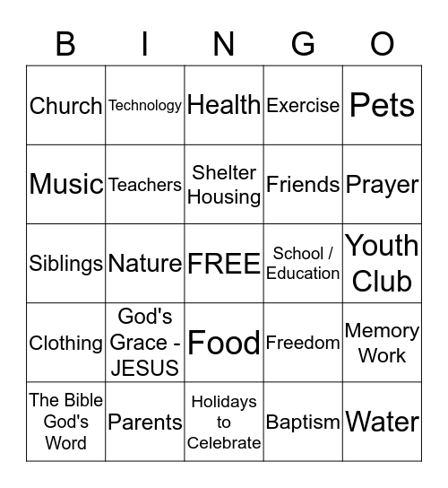 Blessings Bingo: I am thankful for... Bingo Card