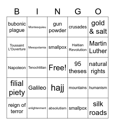 WH Midterm Review Bingo Card