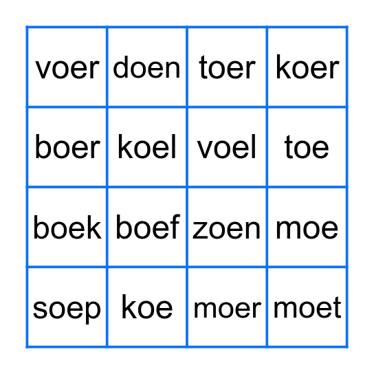 Woorden Met Oe Bingo Card