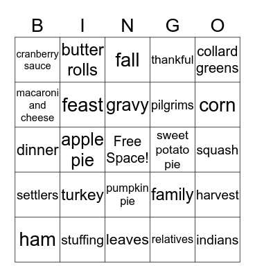 HAPPY THANKSGIVING Bingo Card
