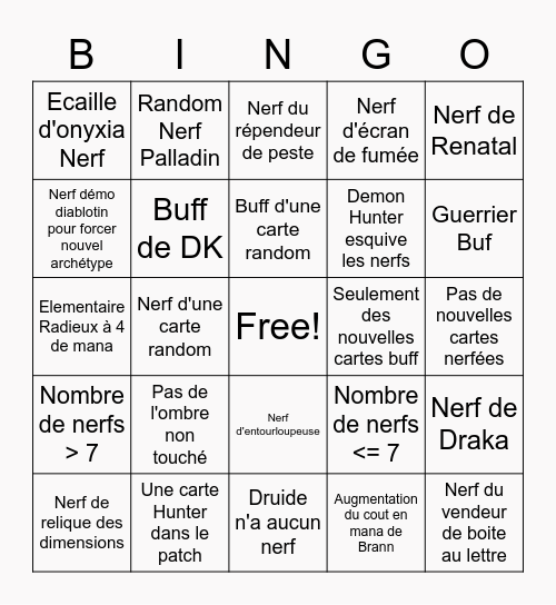 HS Next Nerf Bingo Card