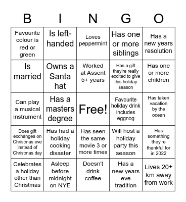 Jingle Mingle Bingo Card
