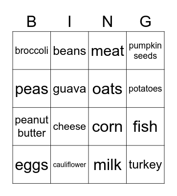 Protein Bingo Card