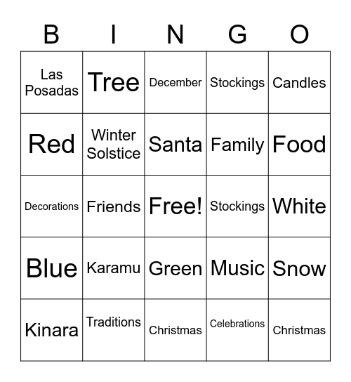 Global Winter Celebrations Bingo Card