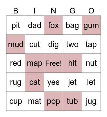 Sight Word Bingo Card