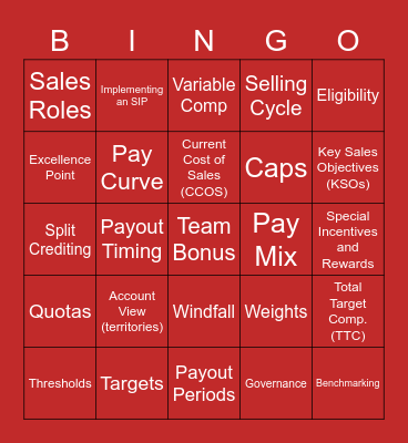 Sales Comp BINGO Card