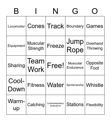 P.E. Bingo Card