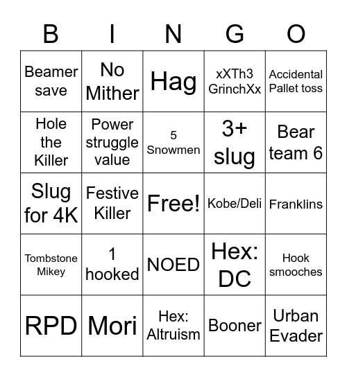 DBD Bingo Card