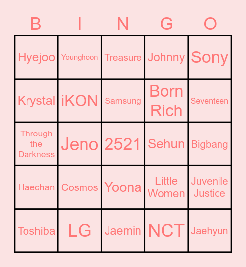 -Hye- Bingo Card