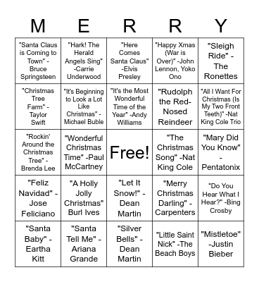 Christmas Music Bingo Card