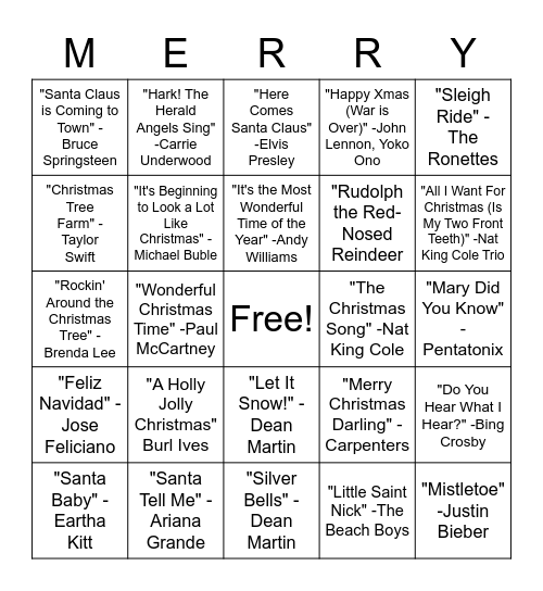 Christmas Music Bingo Card