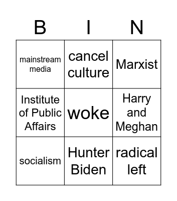 Sky News bingo Card