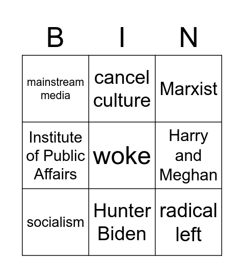 Sky News bingo Card