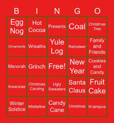 NSD Holiday Bingo Card