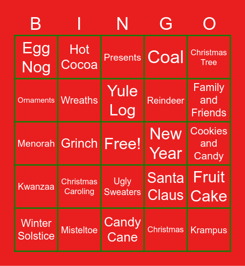 NSD Holiday Bingo Card