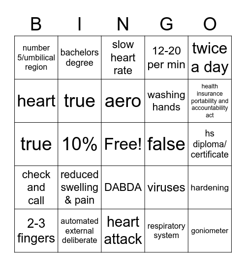 Health Science Bingo Card
