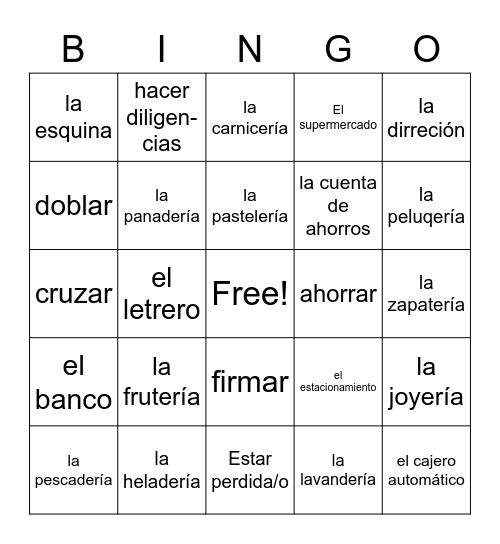 En la ciudad Bingo Card