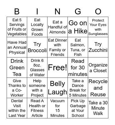 Wellness Bingo Card