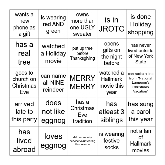 Holiday find someone who...BINGO!! Bingo Card