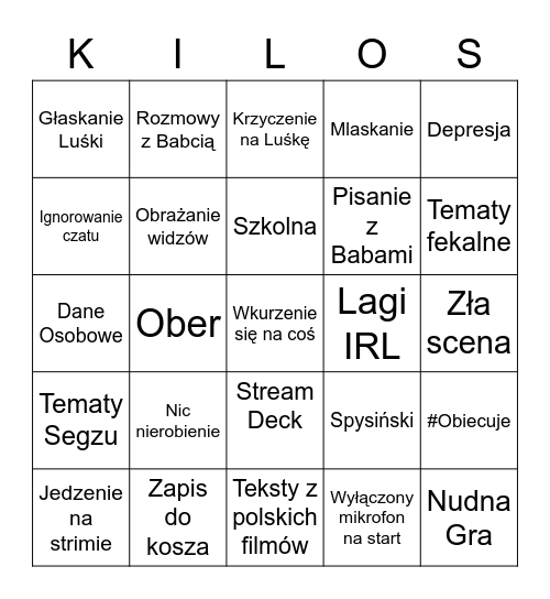 Kilos53 LIVE Bingo Card