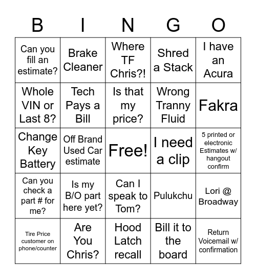 In - Are you Chris? / Out - Does it have to be programmed? Bingo Card