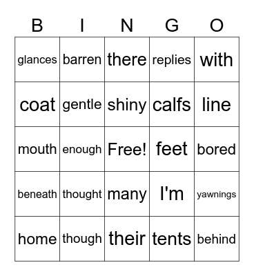 Sir words bingo Card