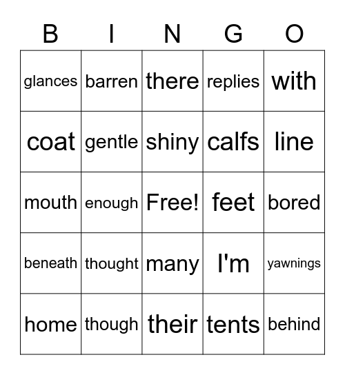 Sir words bingo Card
