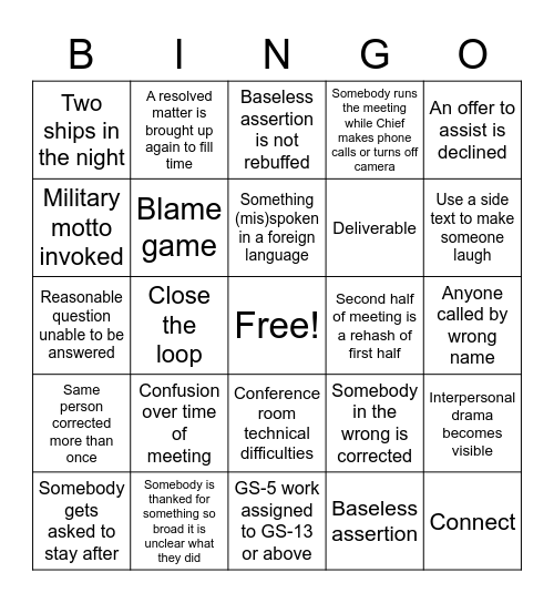 Weekly Staff Meeting Bingo Card