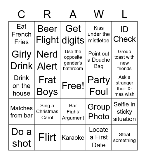 3rd Annual Christmas Bar Crawl Bingo Card